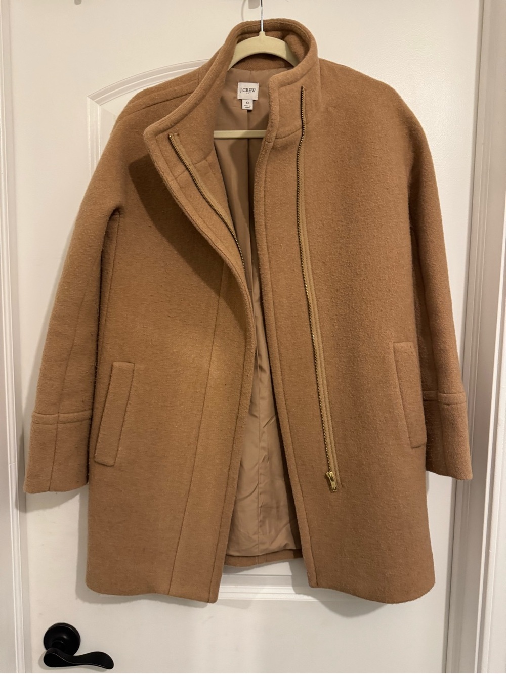 J. Crew Camel Wool-Blend Stand Collar Pea Coat